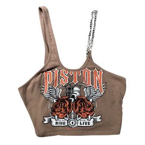 Brown & Orange Alt Western Moto Bikercore Grunge Streetwear Chained Crop Top M L